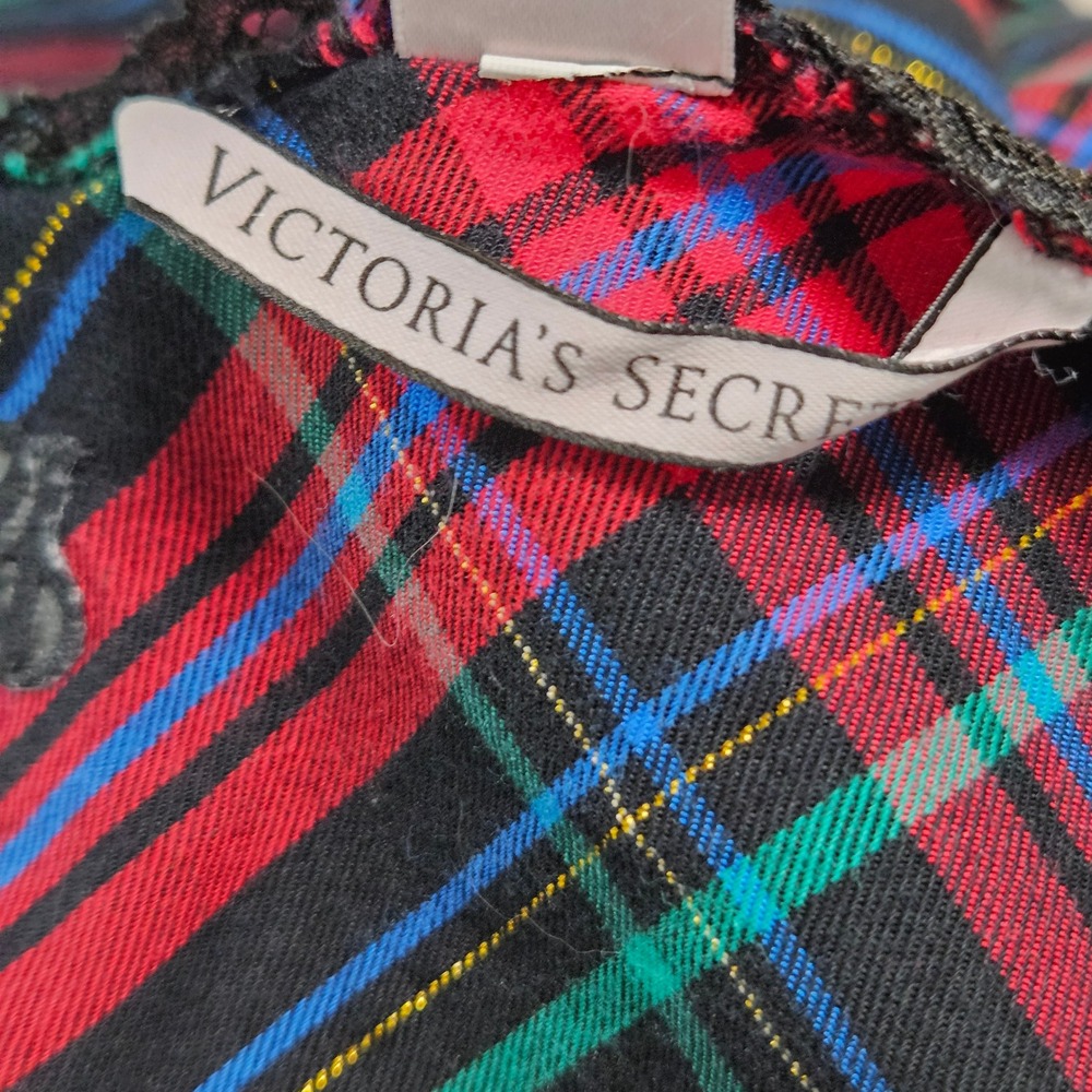 Victorias Secret Plaid Lace Trim Slip Dress XXL Red Green Gold Metallic Chemise - Picture 6 of 8
